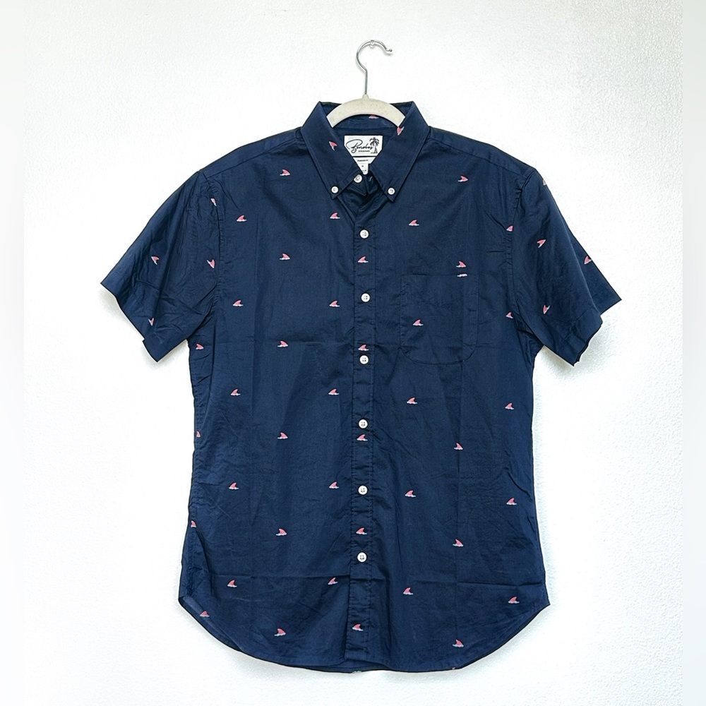 🎱 BONOBOS 🎱 Men's Pink Shark Button-Down Standard Fit Shirt in Blue (NWOT)